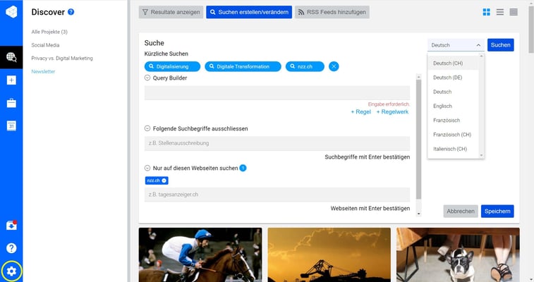 Scope Screenshot Sprachauswahl