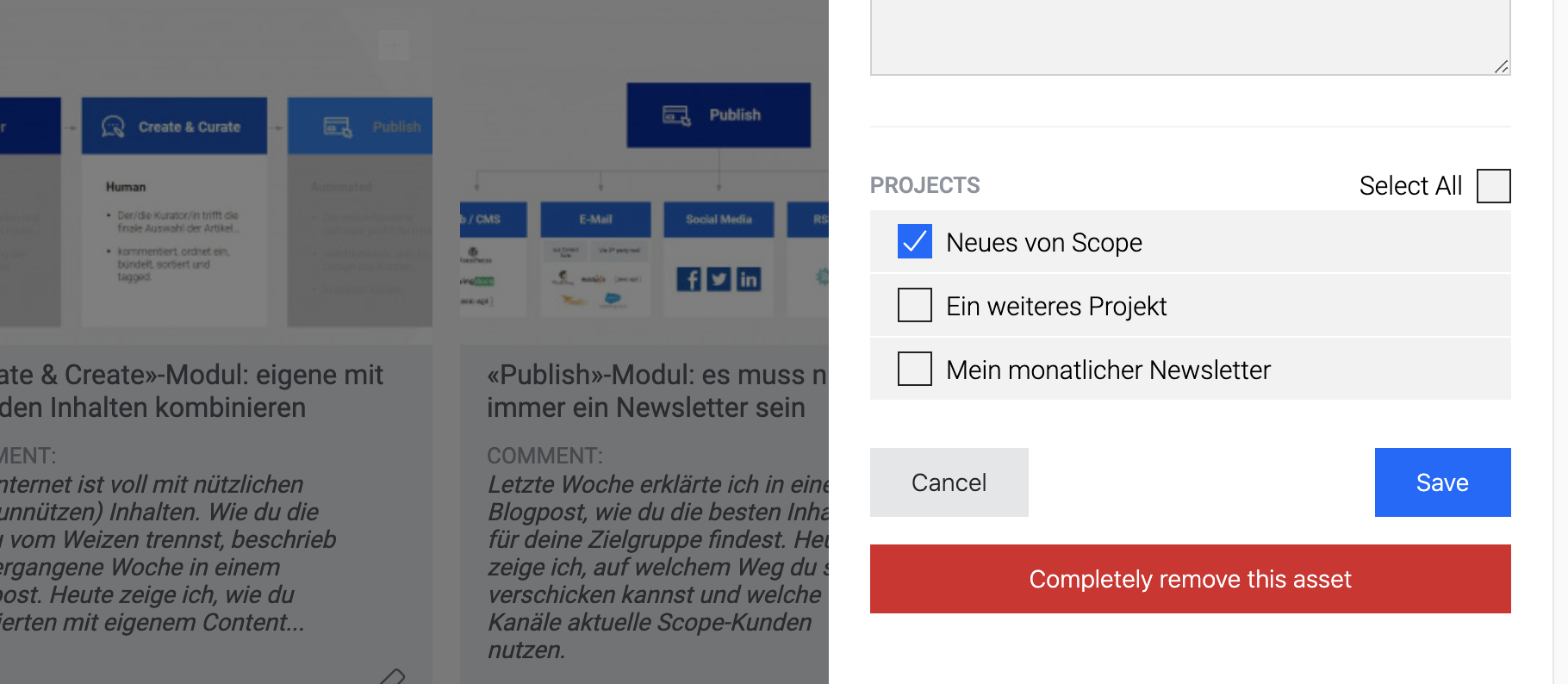 Screenshot: Neu gibt es Checkboxen statt ein Dropdown-Menü