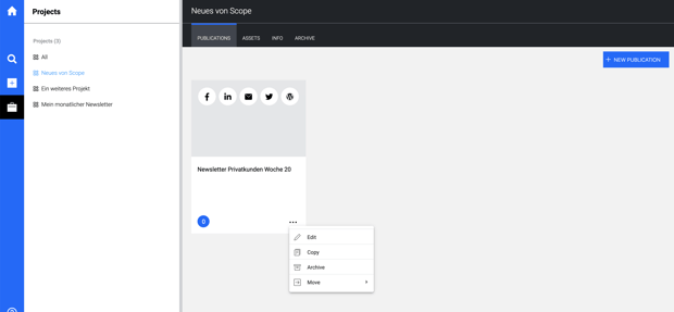 Screenshot: Publikationen klonen in der Scope Content Suite