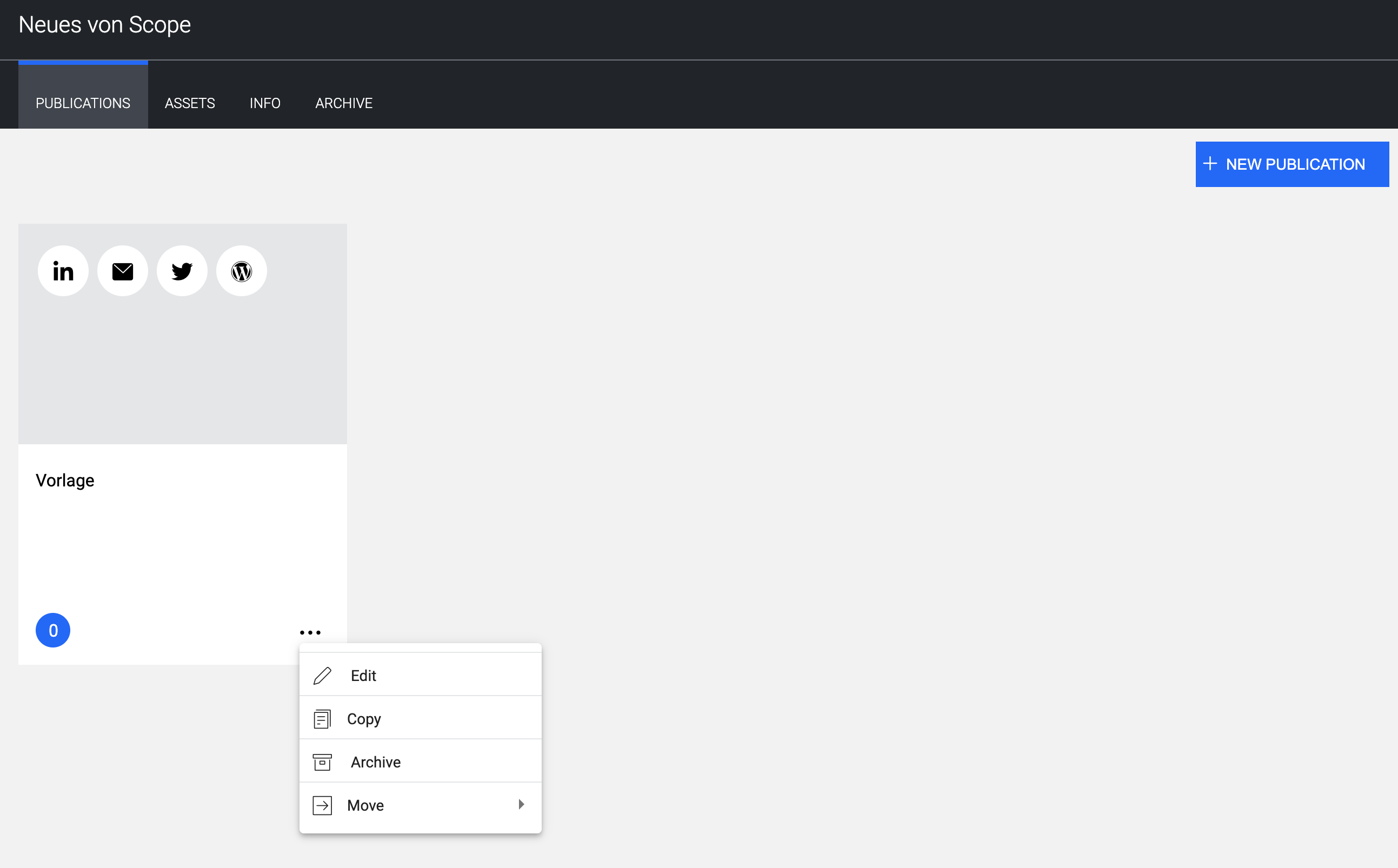 Screenshot: Publikationen klonen oder archivieren