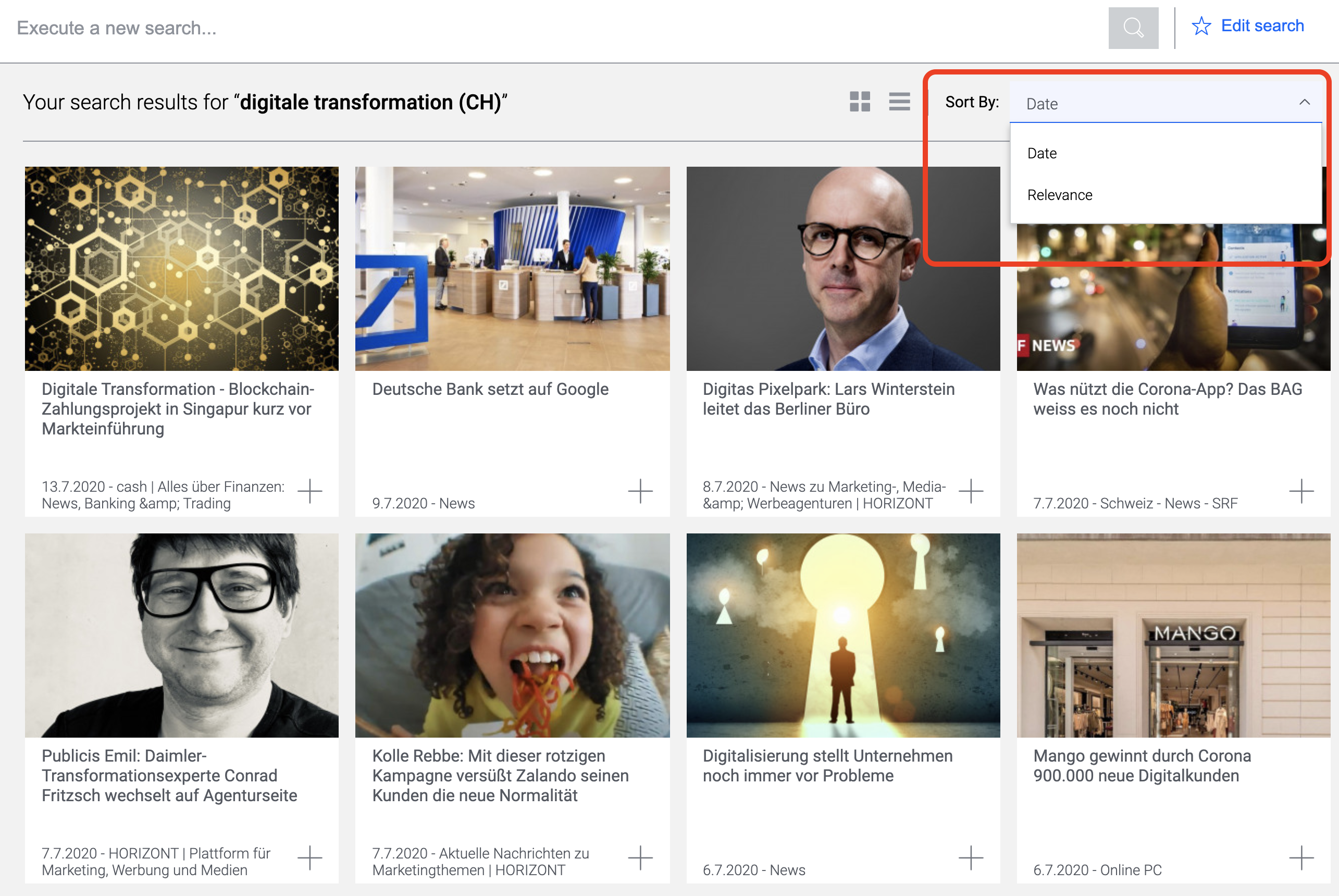 Screenshot "Sort By"-Filter