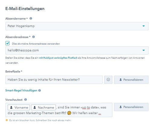 Screenshot Preheader in HubSpot